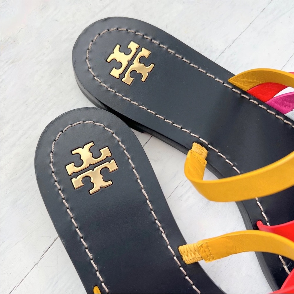 Tory Burch Patos Flat Slide On Multi Color Strappy Leather Sandals 6.5M Shoes TB - Picture 8 of 11